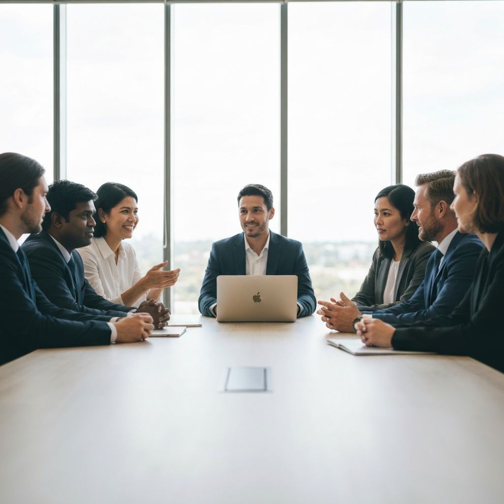 Diverse group of executives collaborating in a cohort session